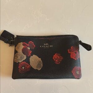 Coach Black and Red Floral Clutch Wristlet